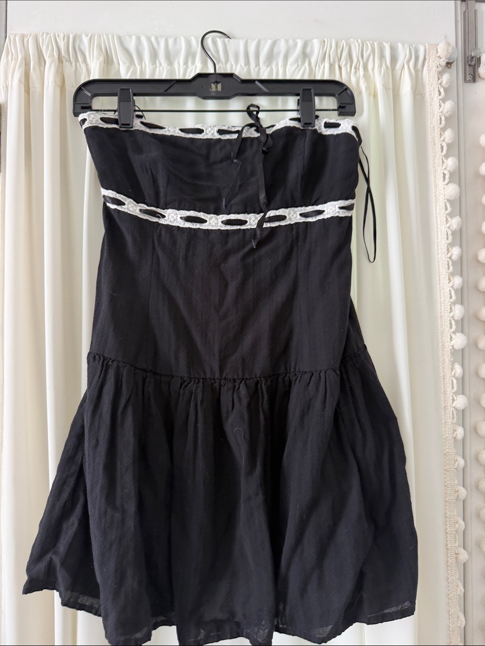 Aeropostale Black Strapless Dress with White Crochet Trim